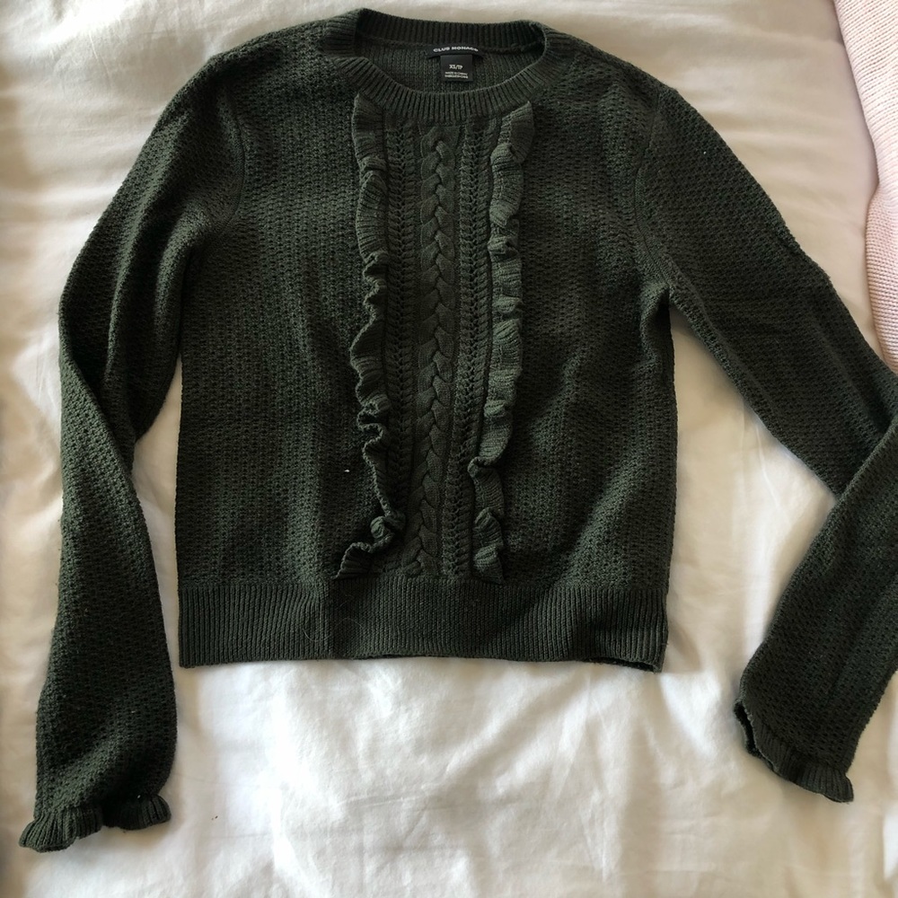 Club Monaco green knit ruffle front